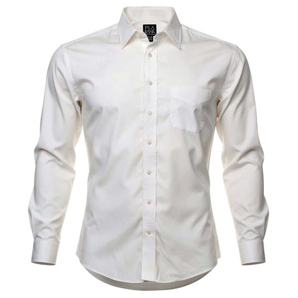 Jos A Bank Traveler Dress Shirt Mens 16.5 35 White Button Up Long Sleeve Classic